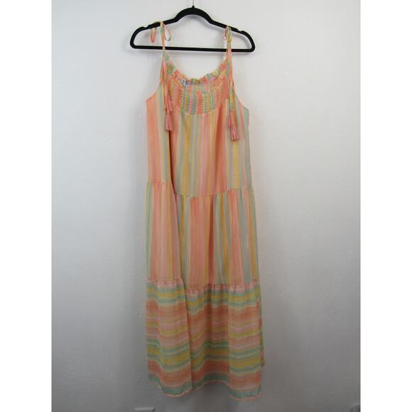 Grace + Karma Maxi Dress Size XL Smocked Striped Colorful Tassel Boho Festival - Picture 1 of 7